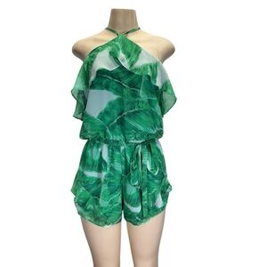 Olivaceous. Green Leaf Print Romper